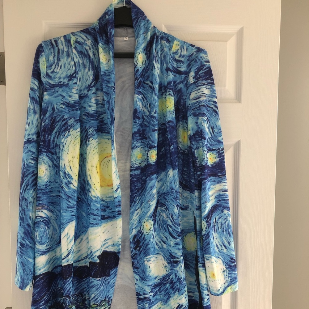 Vincent Van Gogh Starry Night All Over Print Open Front Cardigan 3XL